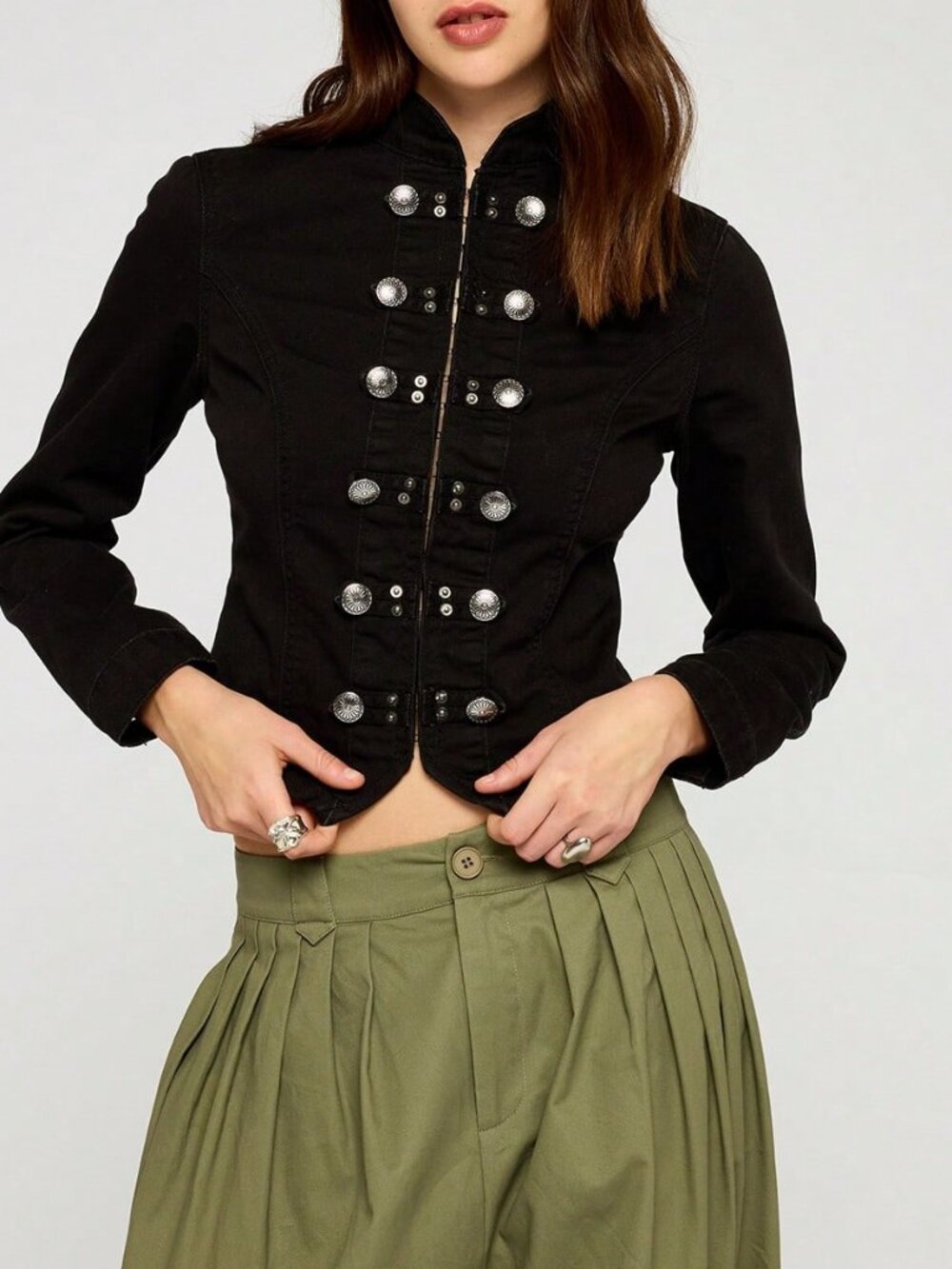 Black Casual Military Women's Fitted Drummer Napoleon Jacket